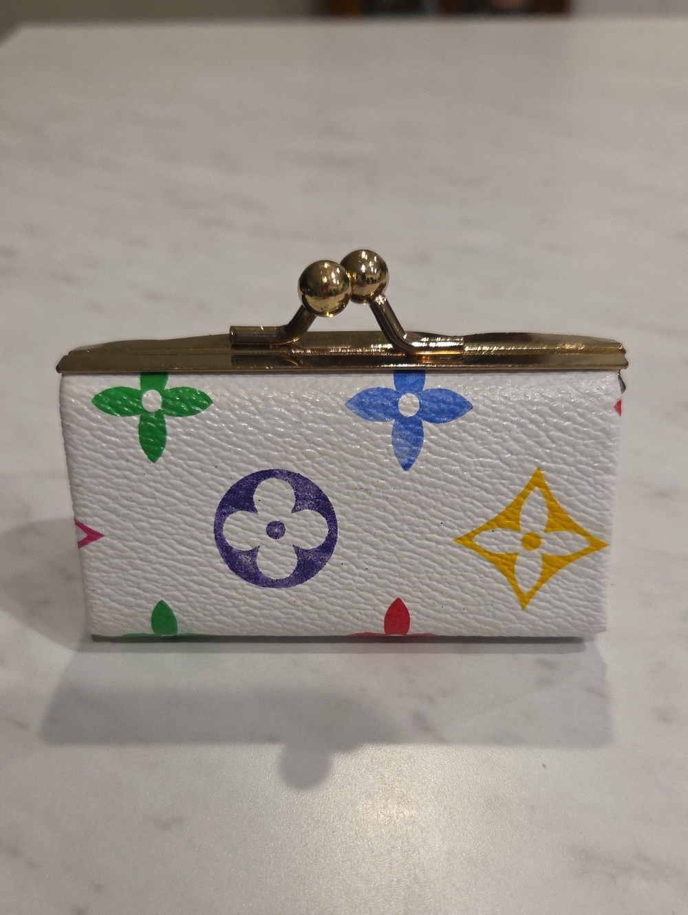 Designer-Inspired White Multicolor Frame Clasp Coin Wallet